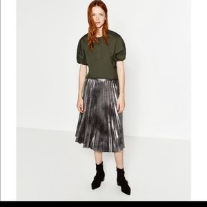 Zara metallic pleated midi skirt